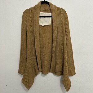 Anthropologie Canary Ribbed Cardigan Sweater Wool Blend Mustard Yellow Size M